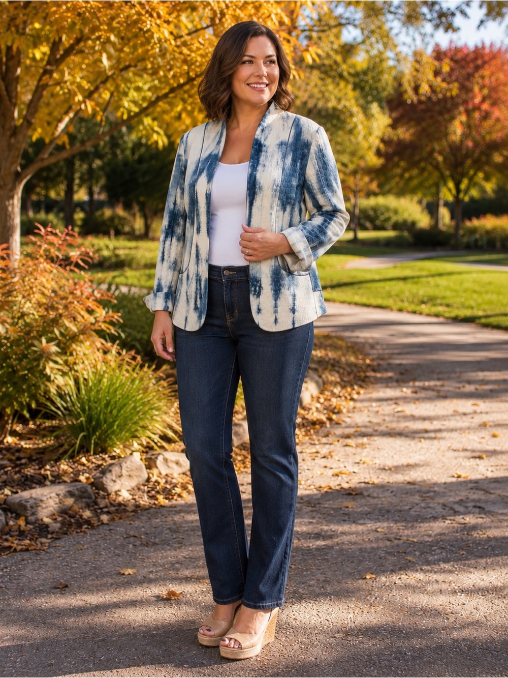 Lafayette 148 quilted blazer in blues & white - 100% cotton